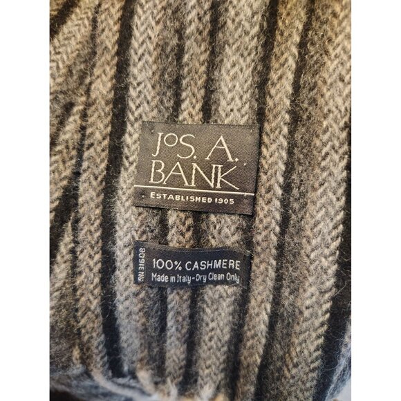 Jos. A. Bank Men's Cashmere Gray Striped Scarf Italy Fringe Ends Dark Light Gray - Picture 3 of 3